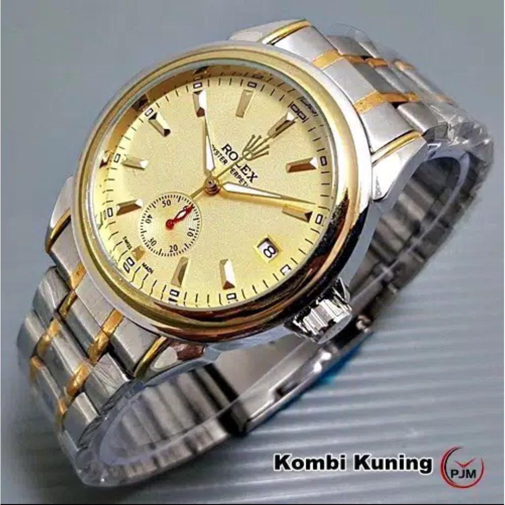 Jam Tangan Pria Rolex Automatic Rantai Detik Tanggal Aktif Komplit Box Original+Kartu Garansi