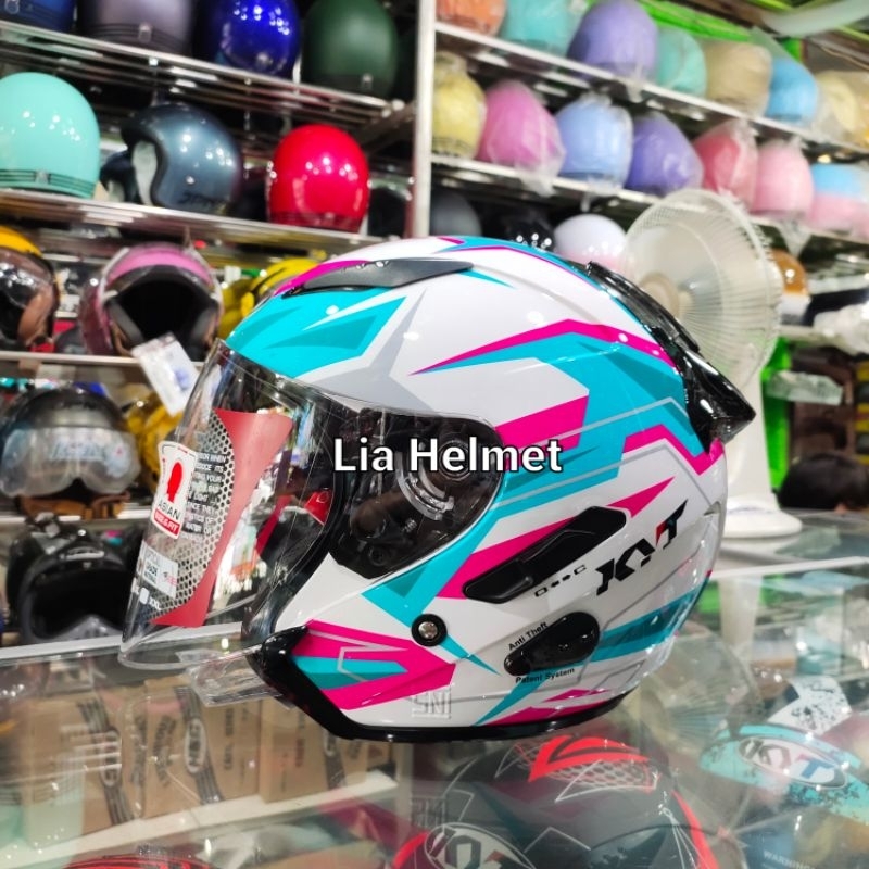 Helm Half Face KYT Galaxy Flat R Motif Waves White/Blue / KYT Galaxy Flat R motif waves / KYT Gakaxy