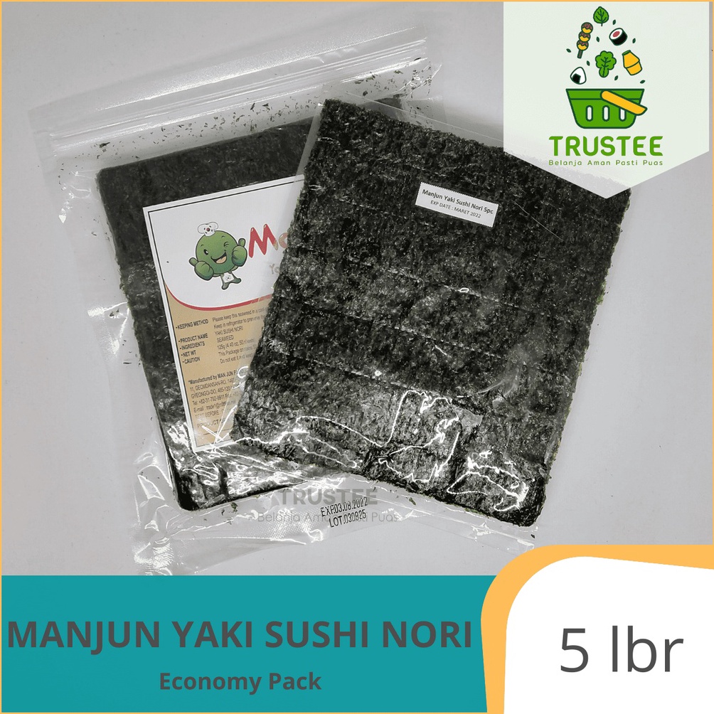

[♛J73>] Manjun Nori HALAL Seaweed Rumput Laut Sushi Gimbap Korean Yaki Sushi Nori ISI 5pcs lembar sheet [178]