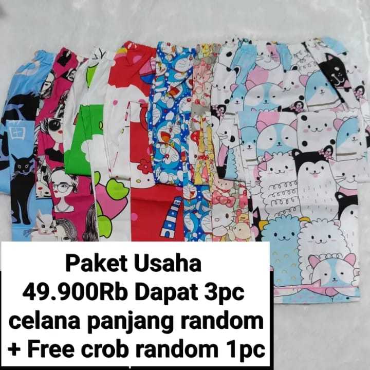 Paket Usaha Celana Tidur Wanita Beli 3pcs Dapet 1pcs Kaos Crop Wanita Random