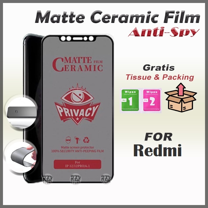 Tempered glass full privacy CERAMIC anti SPY REDMI GO s2 A1 A2 A3 A5 A7 PLUS 3 3S 3X 4A 4X 5 5A 6 6A