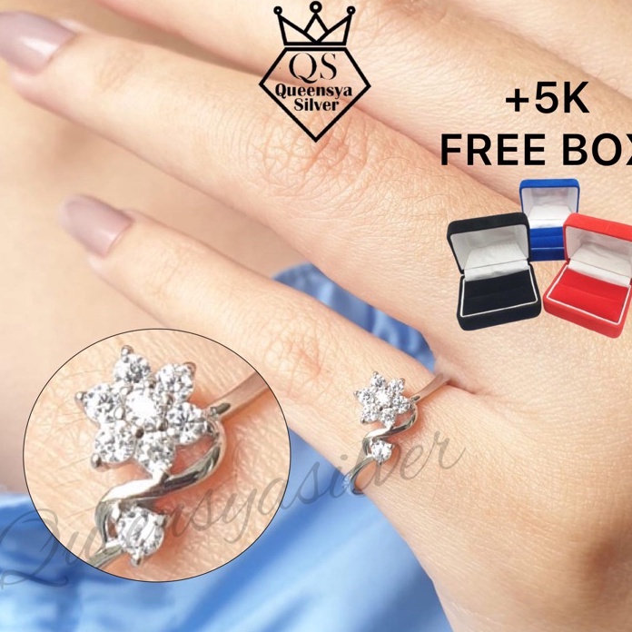 LZDL3282 Terlaris Cincin Perak Asli Silver 925 || Lapis Emas Putih Model Bunga Permata Berlian Putih