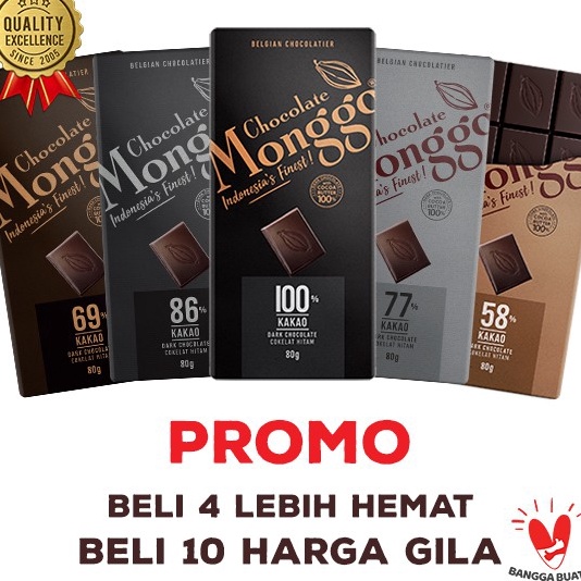 

Best Seller Chocolate Monggo | Cokelat Murni 24 Healthy Flavours | Premium Coklat 100% Cocoa Butter | Artisan Indonesia | Milk White & Dark | Tablet 80gr