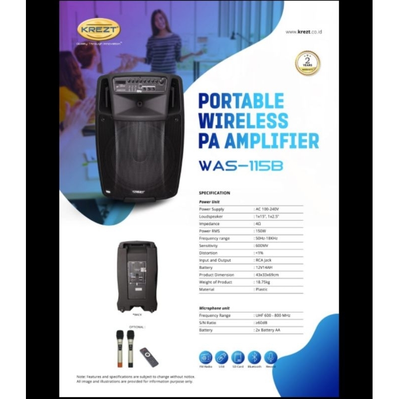 SPEAKER PORTABLE KREZT WAS 115B KREZT WAS115B 15INCH ORIGINAL KREZT WAS 115 B