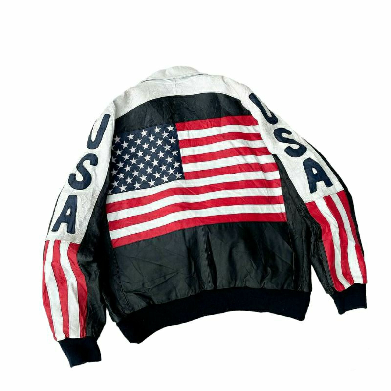 RARE vintage 90s MICHAEL HOBAN flag USA leather varsity jacket