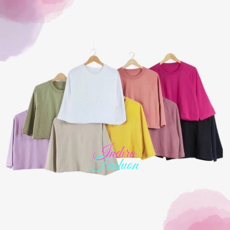 Basic Crop Top Oversized Hijabers / Atasan Kaos Crop Polos Oversized Lengan 3/4