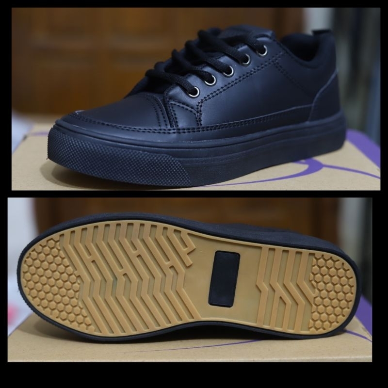 Sepatu sekolah full hitam sepatu kerja hitam sepatu kerja kulit sintetis
