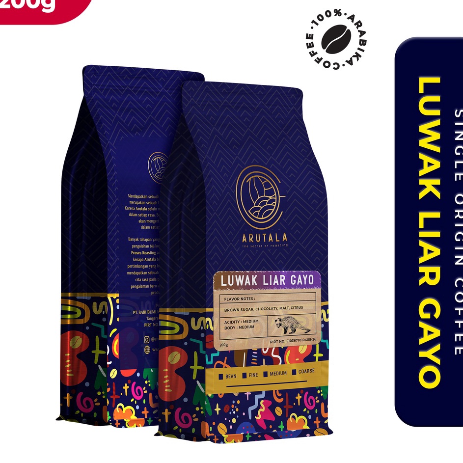 

Baru ARUTALA Kopi Gayo Luwak Liar 100% Wild Civet Coffee 200 gram