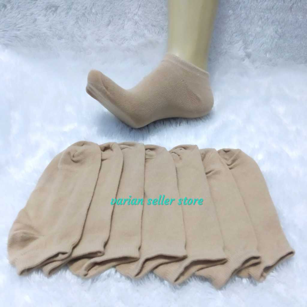 12 Pasang kaos kaki mata kaki wanita pendek warna cream kulit