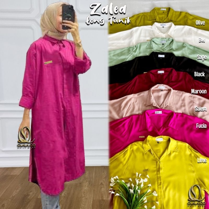 Zalea Long Tunik Oversize Jumbo Polos Putih Fuchia Lime Katun Rayon Viscose By Olala