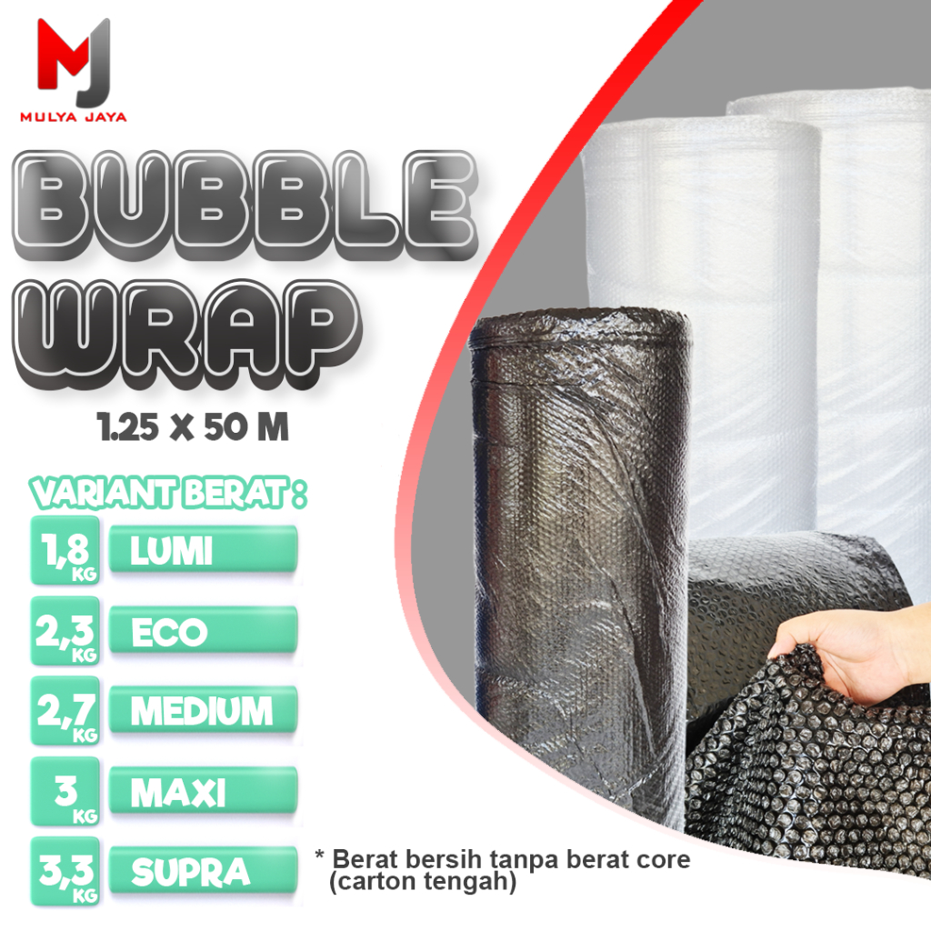 

Mulya Jaya Bubble Wrap Tebal ukuran 50m x 125cm / Bubble Wrap Tebal Hitam Bening Putih