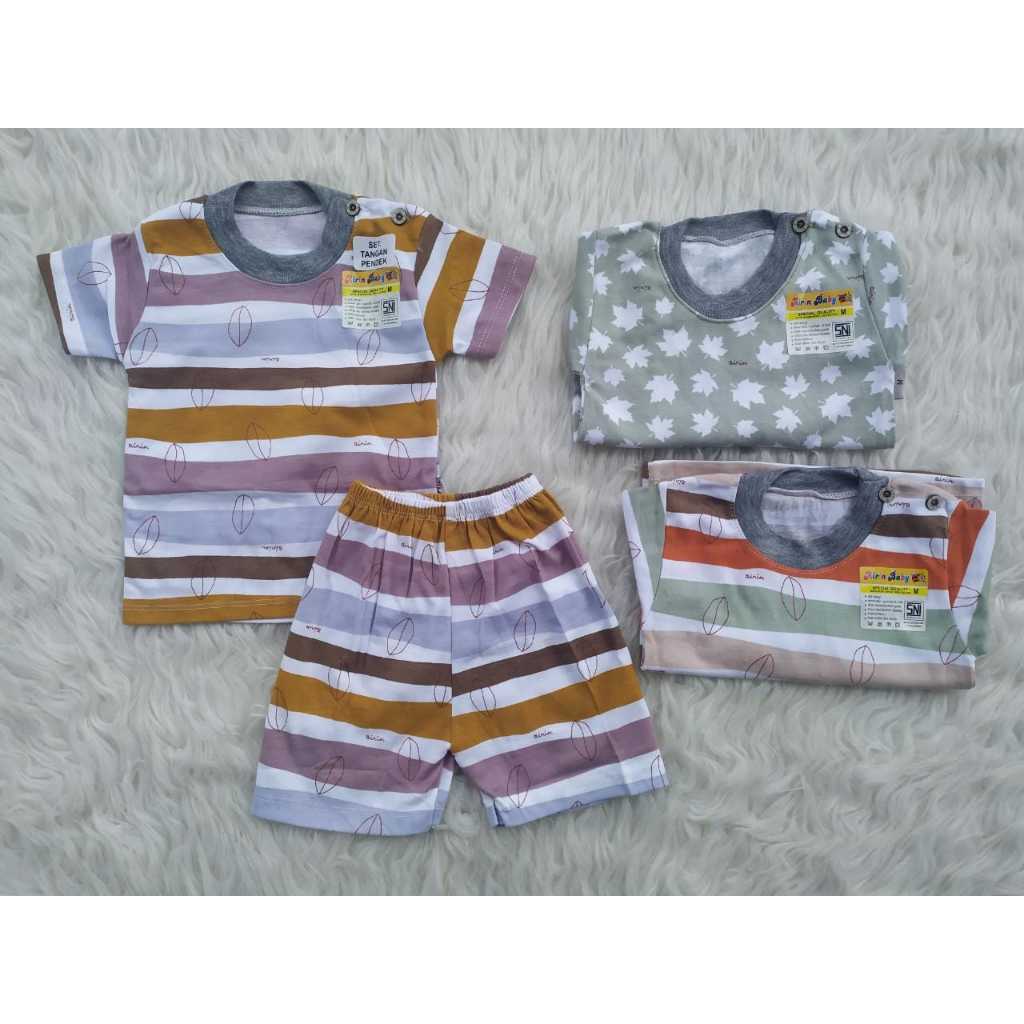 AIRIN Baby | Isi 3pcs Setelan Pendek Oblong Kancing Bahu PUndak Bayi Katun