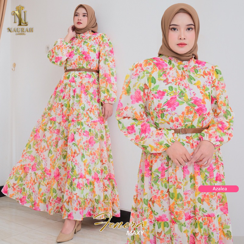 Fenora Maxy Ceruty Import BKK Polyster Gamis Wanita Muslim Lengan karet Ziper Belakang Adem Flowly