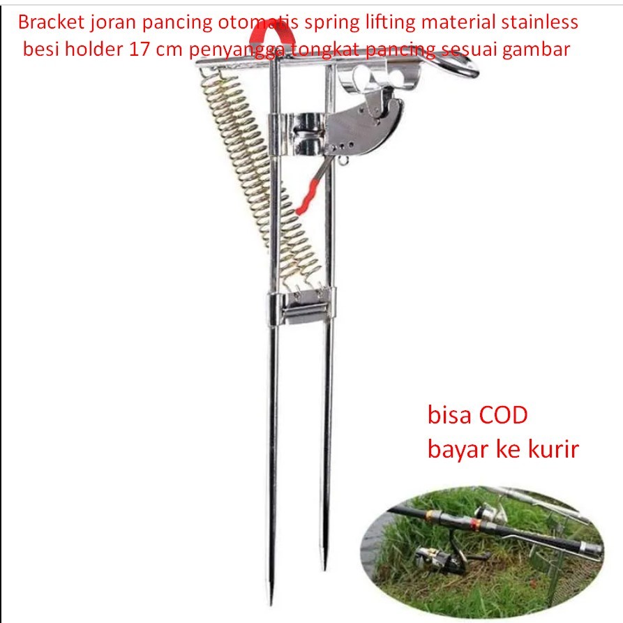Bracket joran pancing otomatis spring lifting material stainless besi holder 17 cm penyangga tongkat