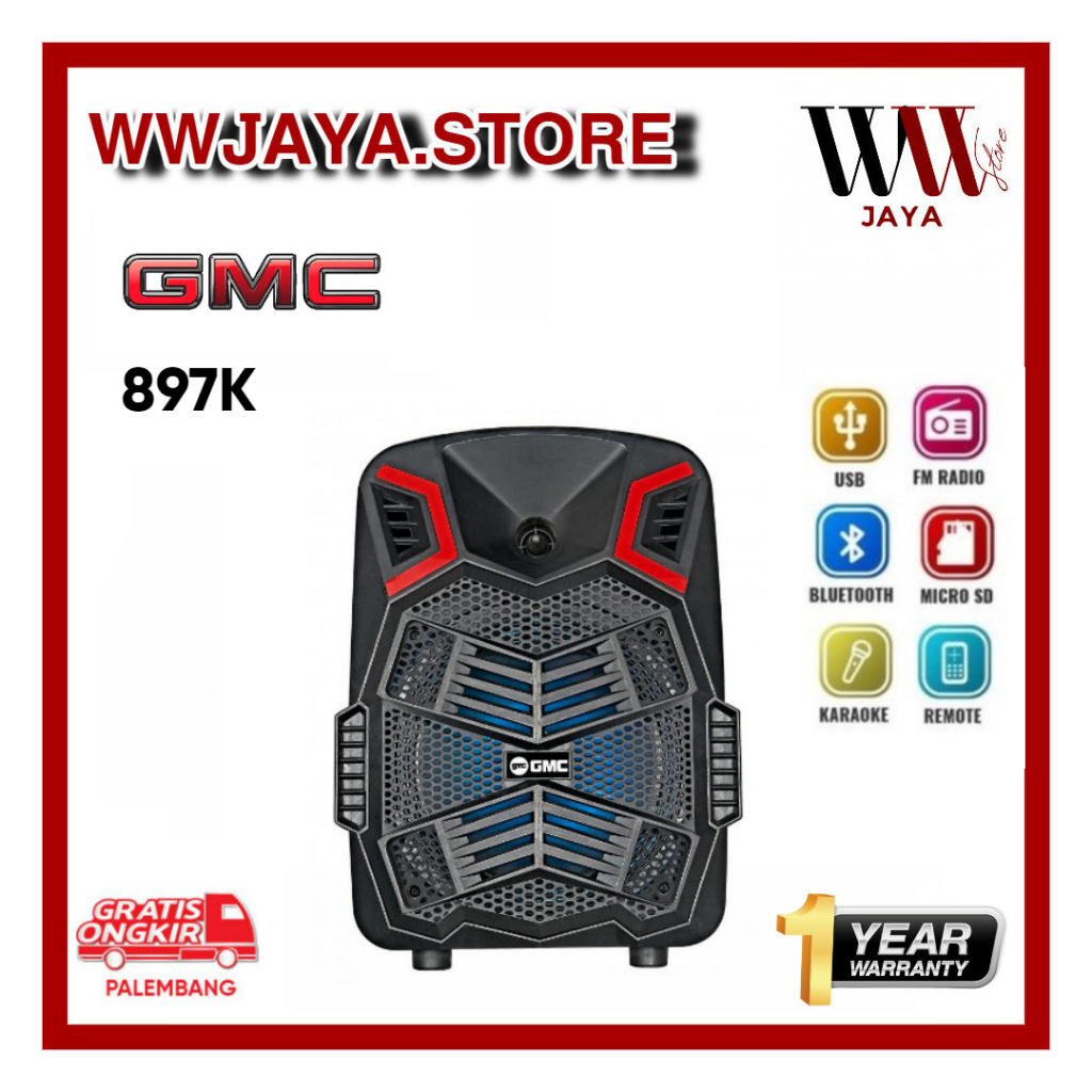 Speaker Portable Bluetooth GMC 897K Ukuran 8 inch Spiker Aktif GMC