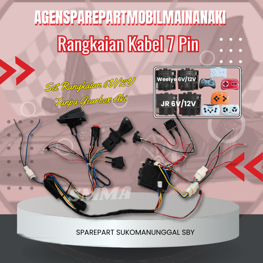 ⚡Ready⚡Set kabel Rangkaian 7Pin Receiver + Remot Control Bluetooth JR-RX/WEELYE 6V dan 12V Mobil Mai