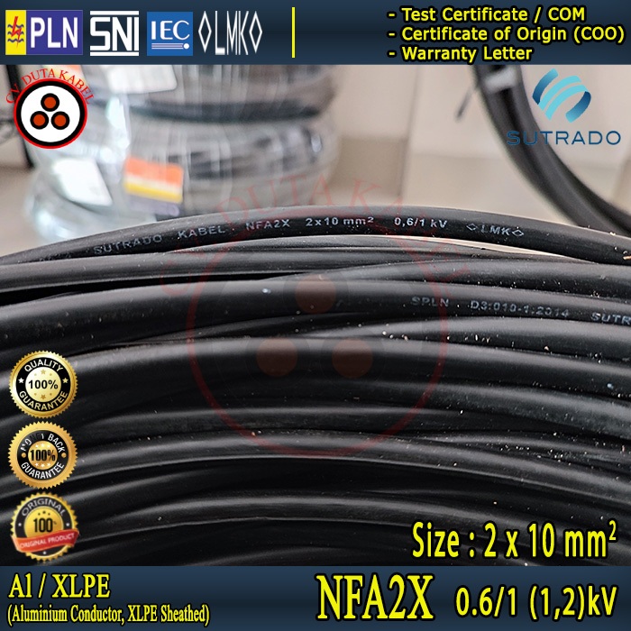 Kabel NFA2X 2x10 mm2 SUTRADO / MERINDO  / LVTC / Twisted Cable / Kabel Udara / 2x10mm2/2 x 10 mm2