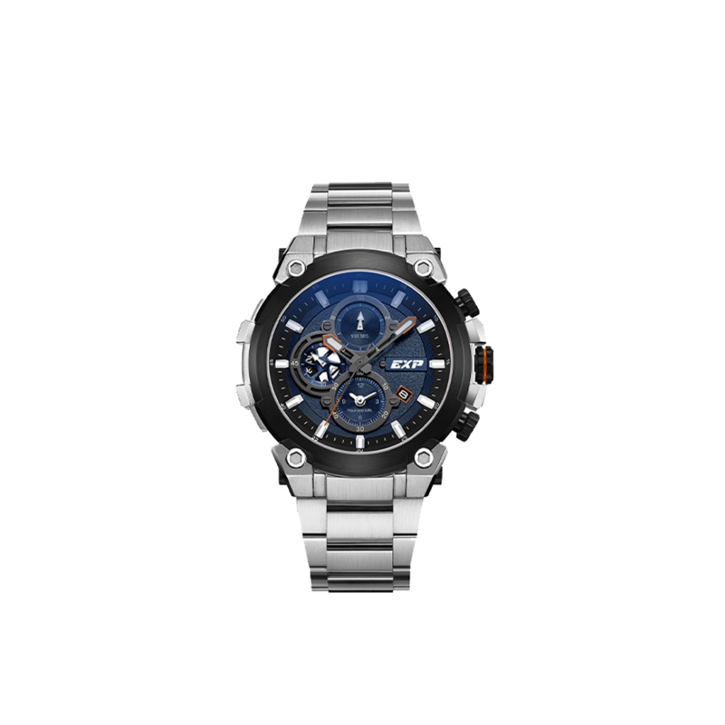 Jam Tangan Expedition Chronograph Men Quartz Band Silver Black 44mm - E6841MCBTBBU