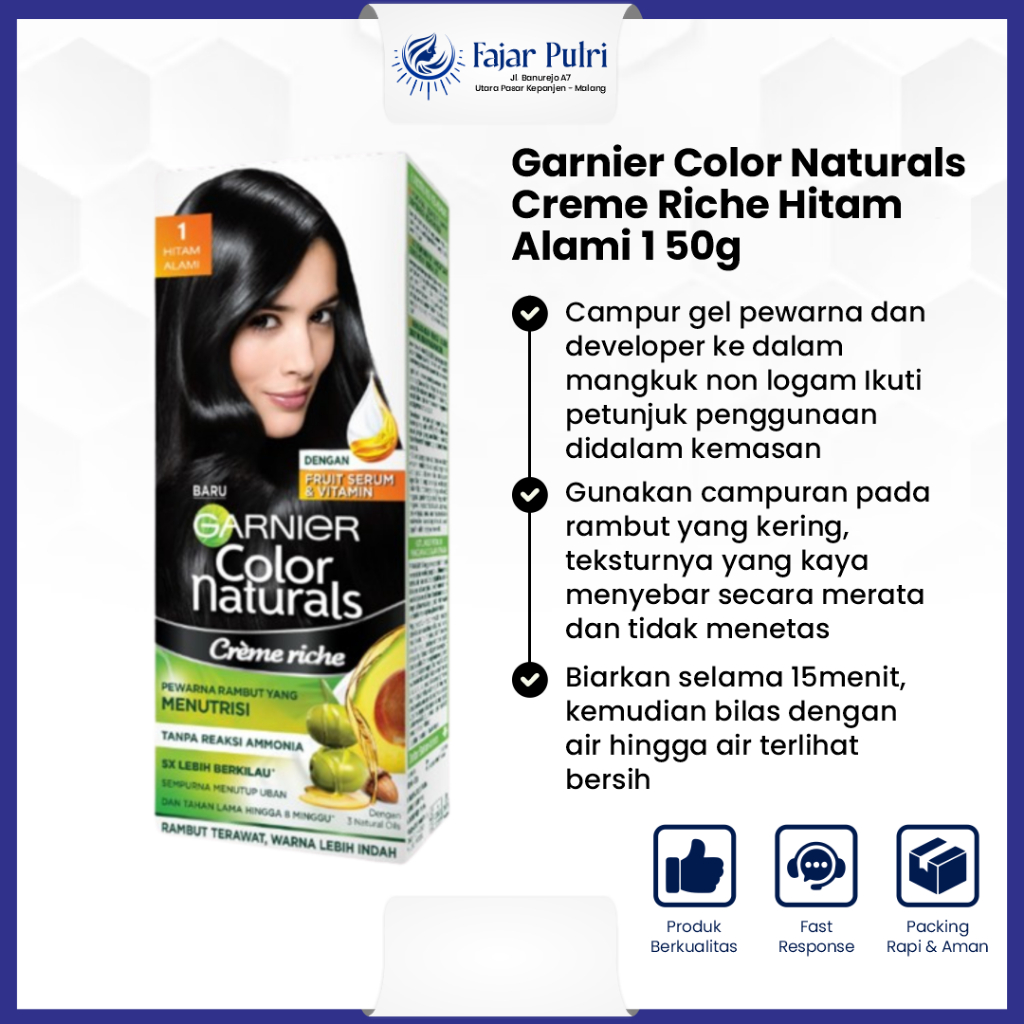 Garnier Hair Colour Naturals Creme Riche Hitam Alami 1 50 Gram Sachet Pewarna Cat Rambut Warna Tahan