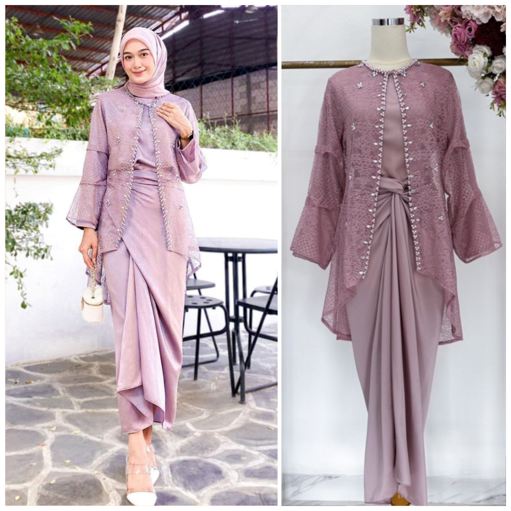 One Set Clarissa Outer Brukat Premium Rok Lilit Satin Outer Maxmara Dress Bridesmaid Outfit Mauve