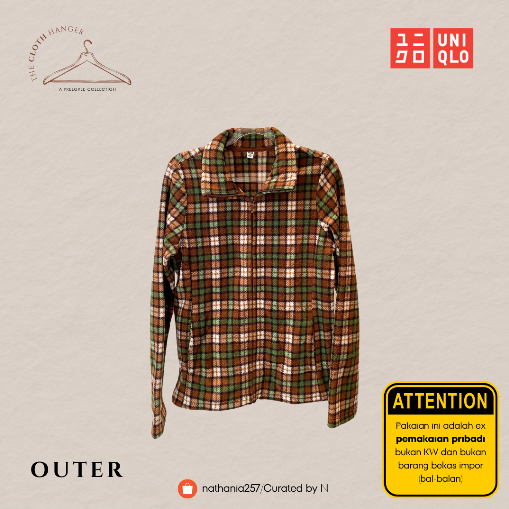 [PRELOVED] Uniqlo Brown Green Checkered Fleece Jacket