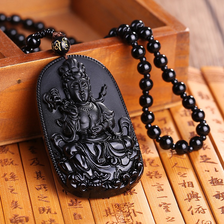 Kalung Ukir Kwan Im Guan Yim Kuan Im KwanIm - Black Jade Pendant Fine Carving / Liontin Dewi Welas A