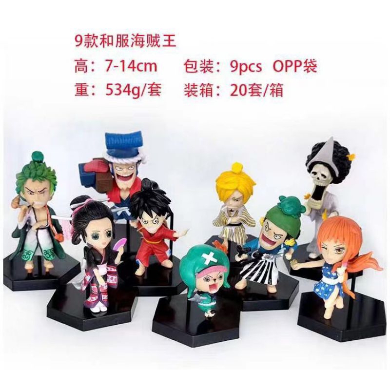 Figure One Piece Set 9 Pcs Kimono Wanokuni Ver Chibi Large Zoro Franky Luffy Nami Usopp Chopper Broo