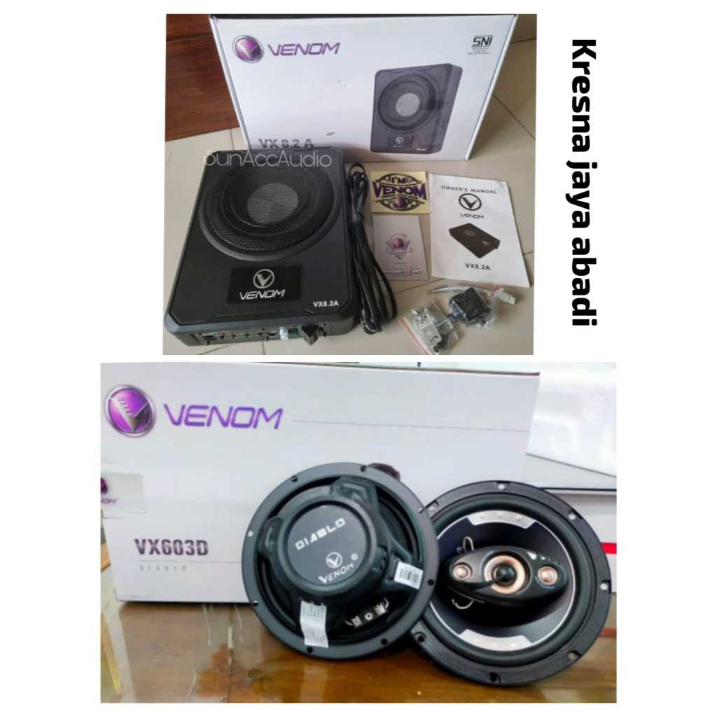 PAKET AUDIO MOBIL FULL SET VENOM SUBWOOFER KOLONG AKTIF SPEAKER FULL