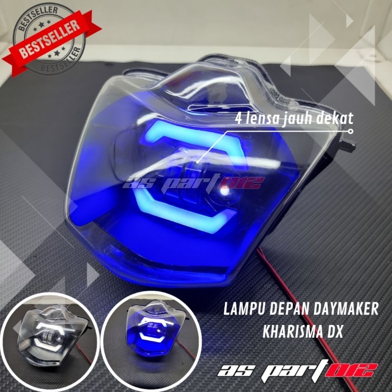 REFLEKTOR LAMPU DEPAN DAYMAKER KARISMA D X 4 LENSA LIS BIRU