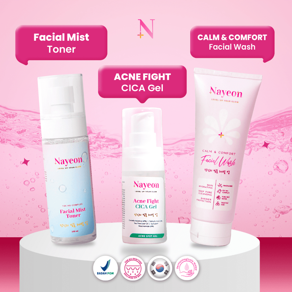 NAYEON SKINCARE 3pcs Paket Skincare Acne Gel Spot Treatment + Facial Wash Gentle +  Facial Mist Tone