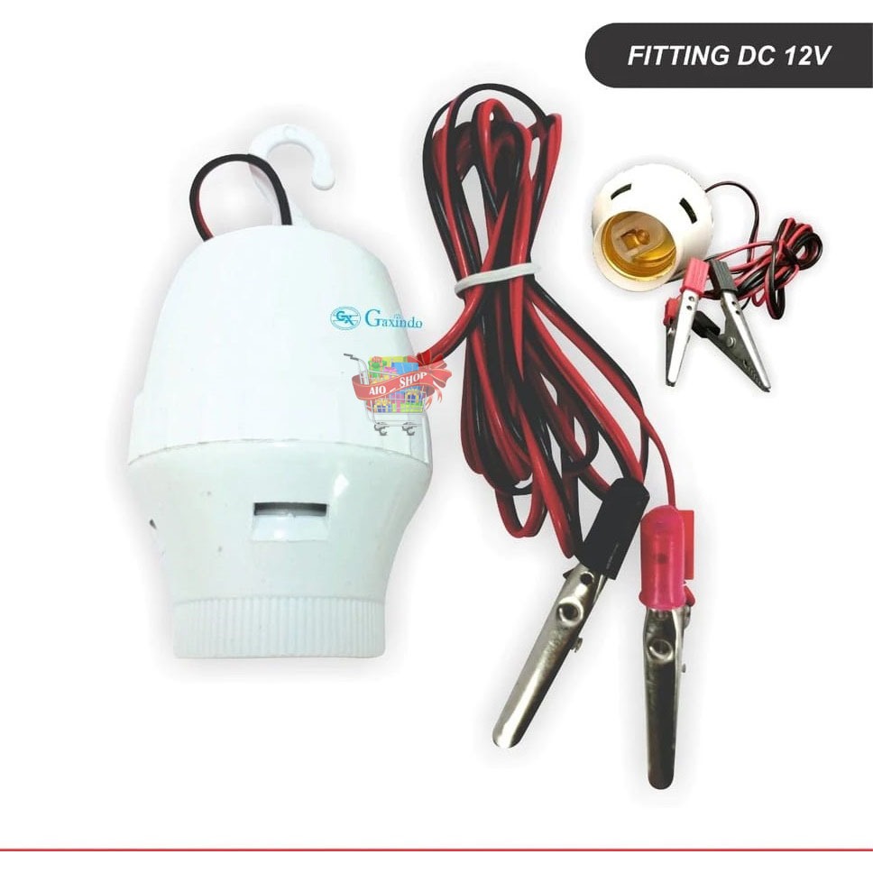 Fitting Lampu Aki DC 12V Fitting Jepit Aki E27 Fiting Gantung AIO