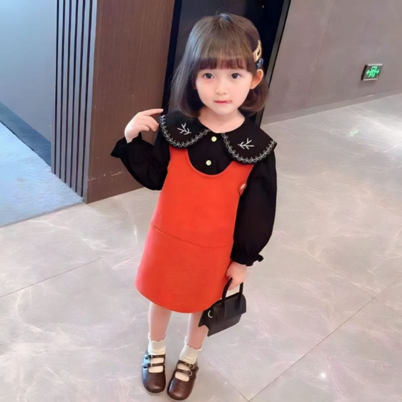 Set Dress Overall anak perempuan 2in1 inner + overall katun 0 - 3 Tahun