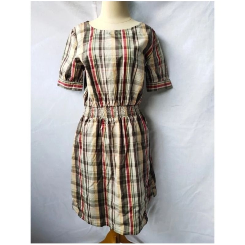Dress Wanita Preloved MIDI Tangan Pendek Kotak