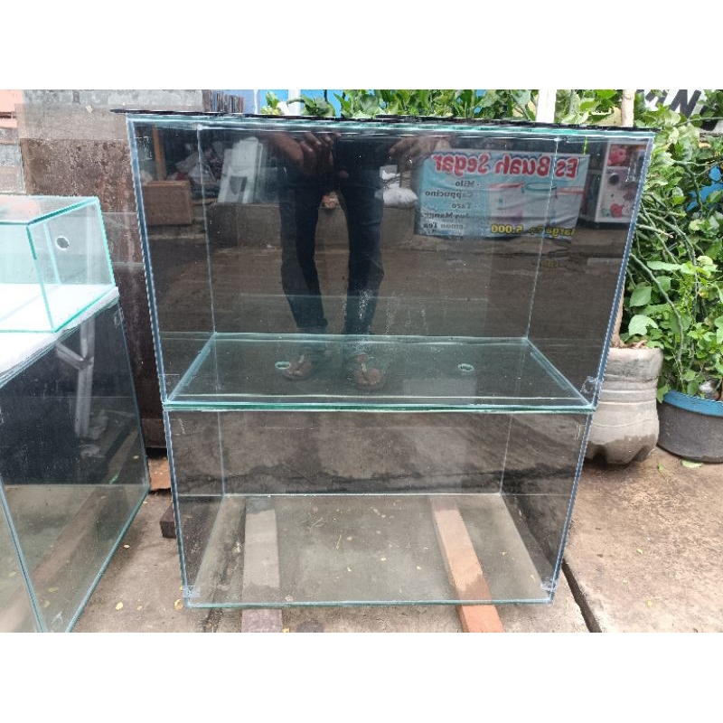 AQUARIUM 60X30X30 STIKER BAWAH & BELAKANG HITAM + TUTUP