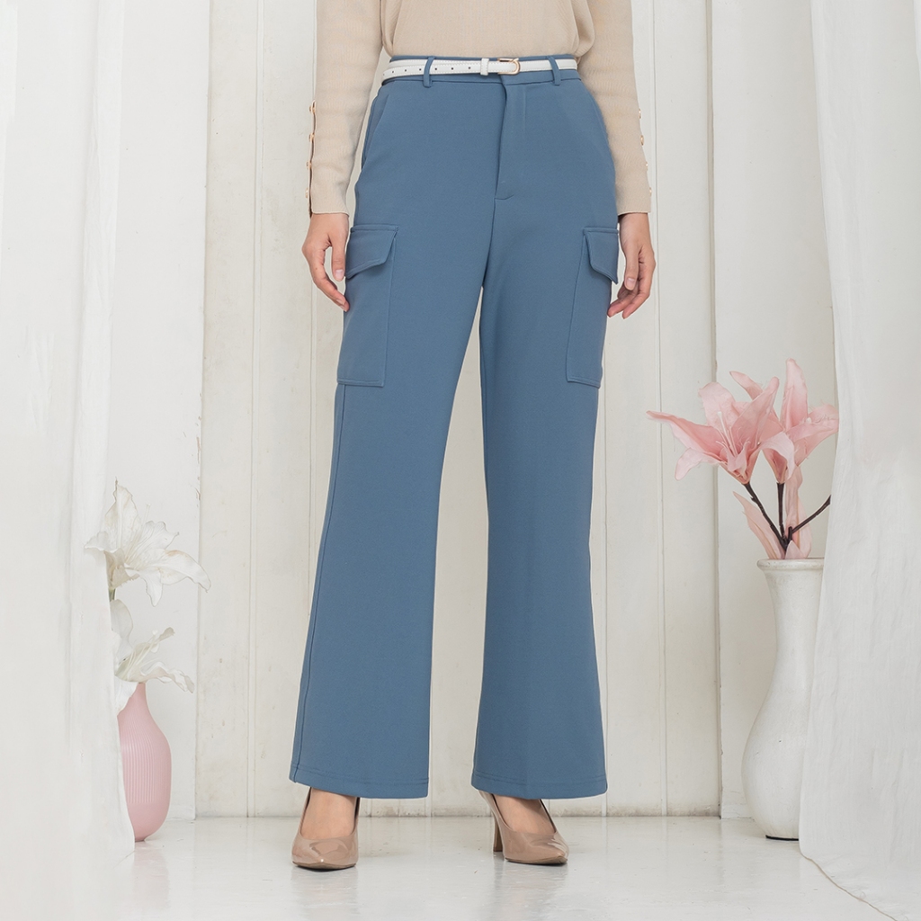 IVARA CARGO PANTS PREMIUM C1010204 by LILAC | Celana cargo wanita highwaist basic panjang karet | Ca