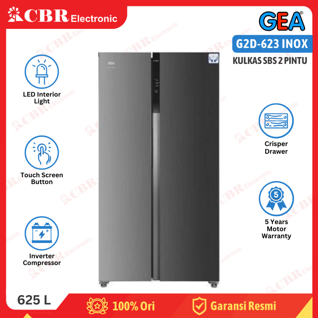 Kulkas GEA Side By Side 2 Pintu G2D-623 INOX (Inverter) 625 L