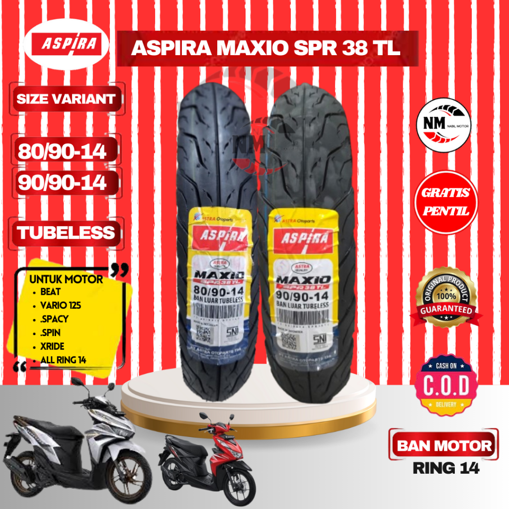ban tubeles 80/90-14.ban tubeles 90/90-14.ban tubeles 70/90-14.ban luar 100/80-14 aspira spr 38