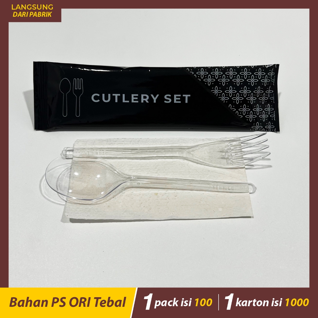 Set Sendok Garpu Bening Plastik / Sendok Garpu Tissue Tsgigi Set Bening Premium Cutlery Set