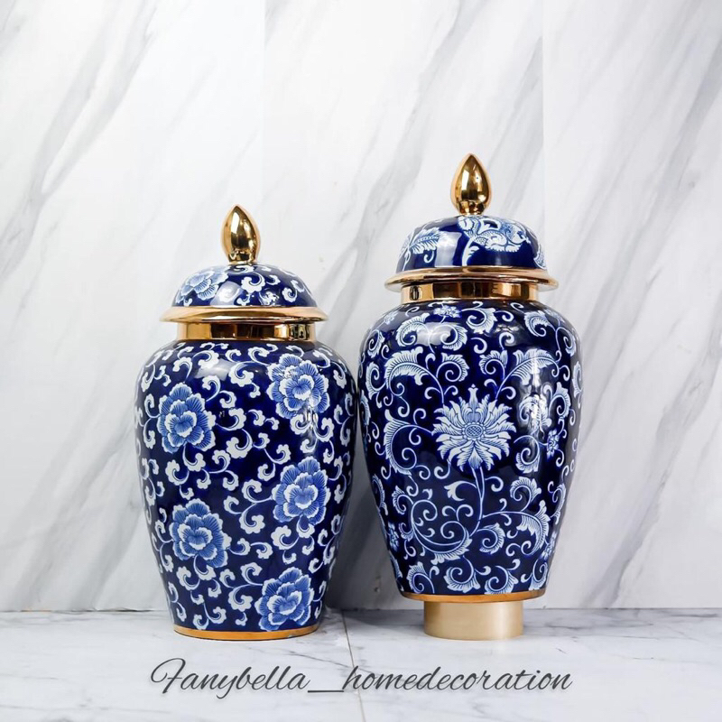 Guci Toples Keramik China Tochin Biru Putih Import Guci Porselen Dekorasi Rumah