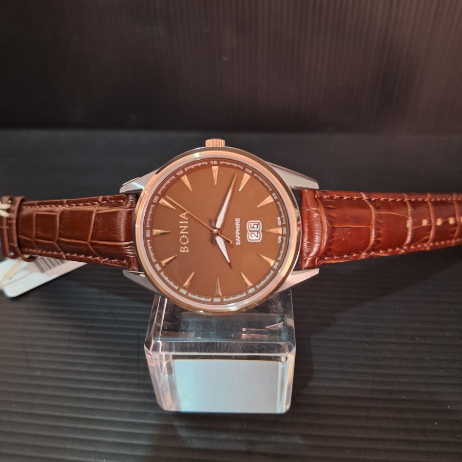 JAM TANGAN PRIA BONIA BNB10318-1642 SAPPHIRE ROSEGOLD BROWN ORIGINAL