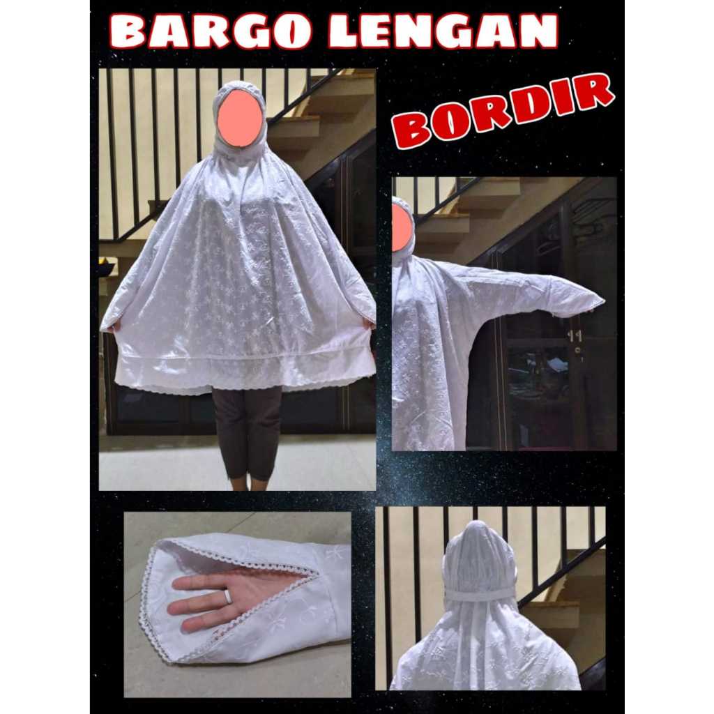 Bergo Lengan Ihrom Putih Haji Umroh Wanita Rayon Jumbo Bordir