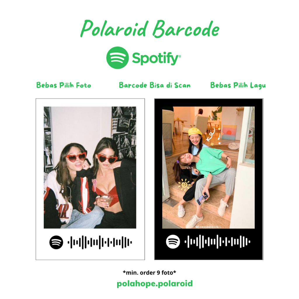 Polaroid Barcode Spotify Bisa di Scan Bebas Custom Lagu Uk. 2R Glossy Termurah Harga Hemat