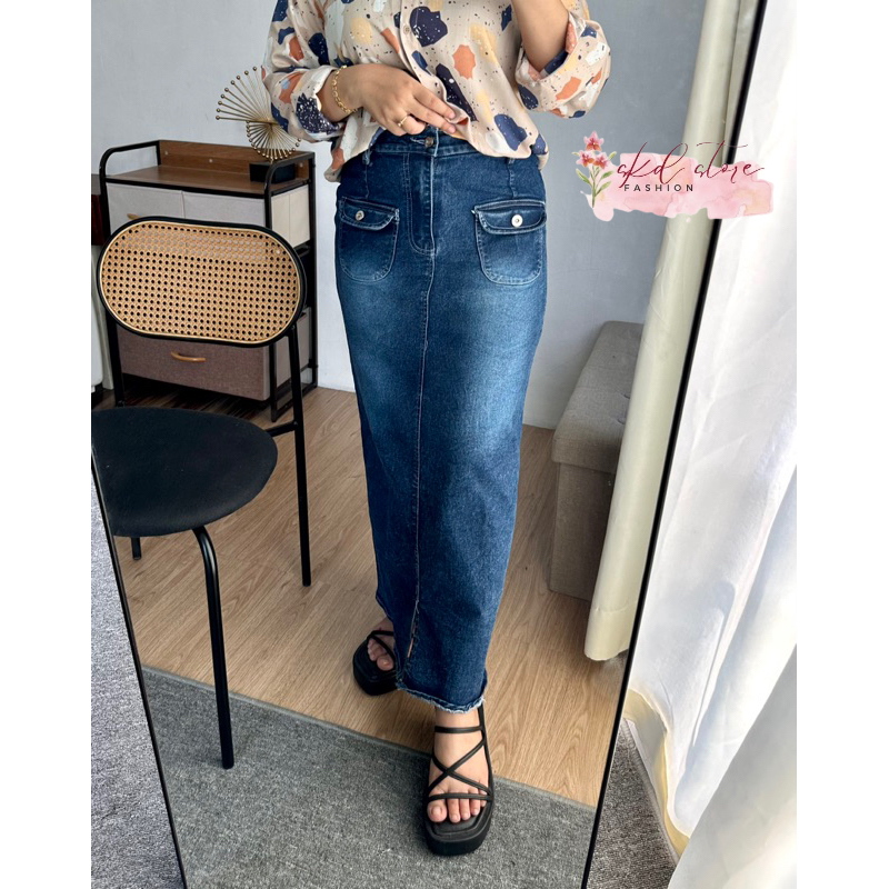 ROK JEANS WANITA PANJANG / KOREAN STYLE / ROK JEANS SPAN PREMIUM / ROK DENIM SKD 30