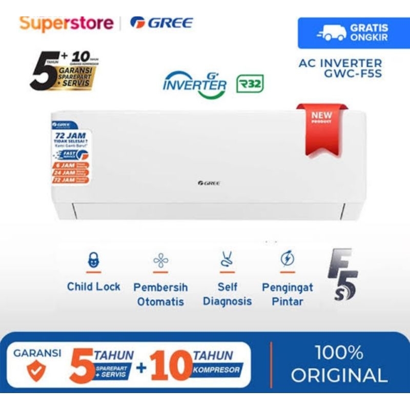 AC GREE 1/5 PK INVERTER GWC-12F5S AC GREE 1.5PK INVERTER GWC12F5S