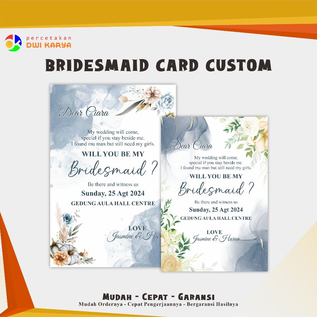 BRIDESMAID CARD CUSTOM MURAH