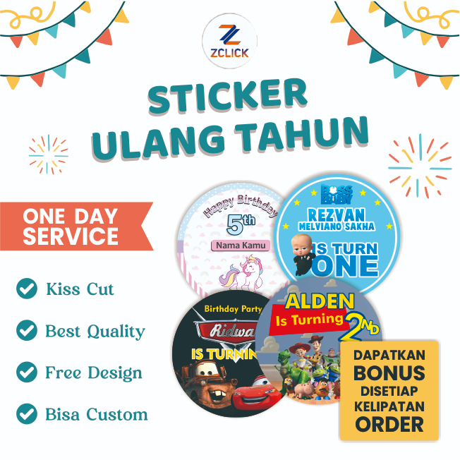 

STIKER LABEL/CETAK STIKER LABEL/BIRTHDAY STICKER CUSTOM/STIKER ULANG TAHUN/CETAK STIKER ULTAH ANAK