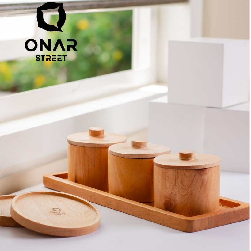 Wadah bumbu /garam kayu mahoni set