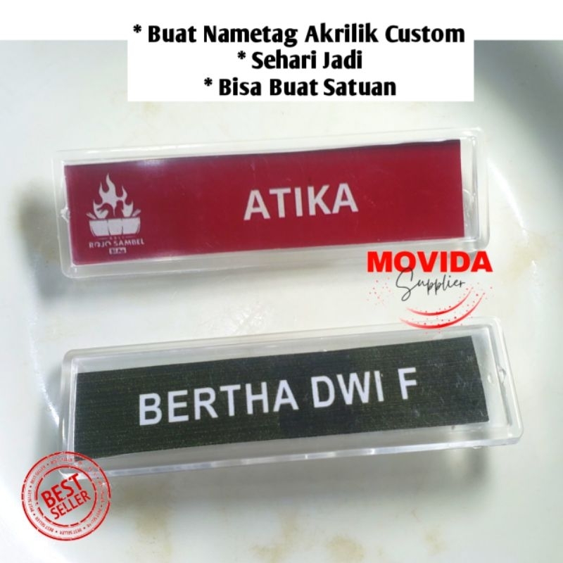 

PAPAN NAMA DADA AKRILIK PENITI CUSTOM / NAMETAG AKRILIK CUSTOM BISA SATUAN