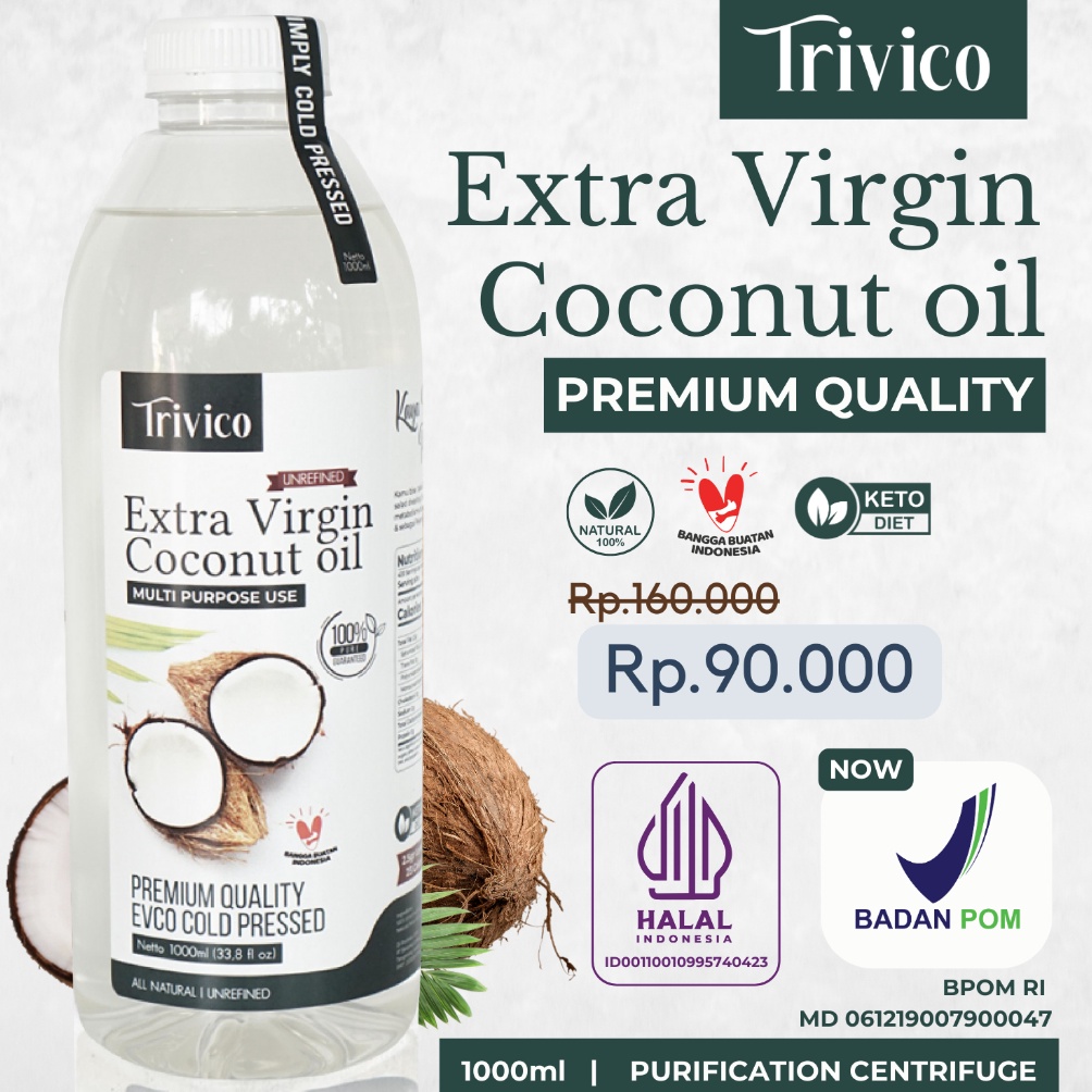 

YE55OZ80 TRIVICO VCO PREMIUM / EVCO Virgin Coconut OIL 1 LITER / MINYAK KELAPA MURNI 100% / COCONUT OIL - 1LITER 1000ML Harga Termurah ノ