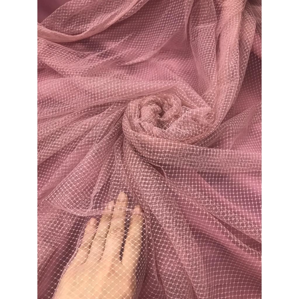 Kain Brokat Tile Motif Kotak Nylon Diamond Jaring Mesh Bahan Kebaya Tulle Brukat Meteran
